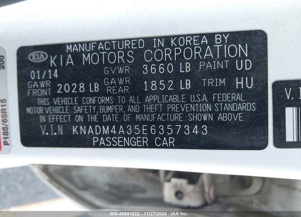 2014 KIA RIO LX VIN: KNADM4A35E6357343