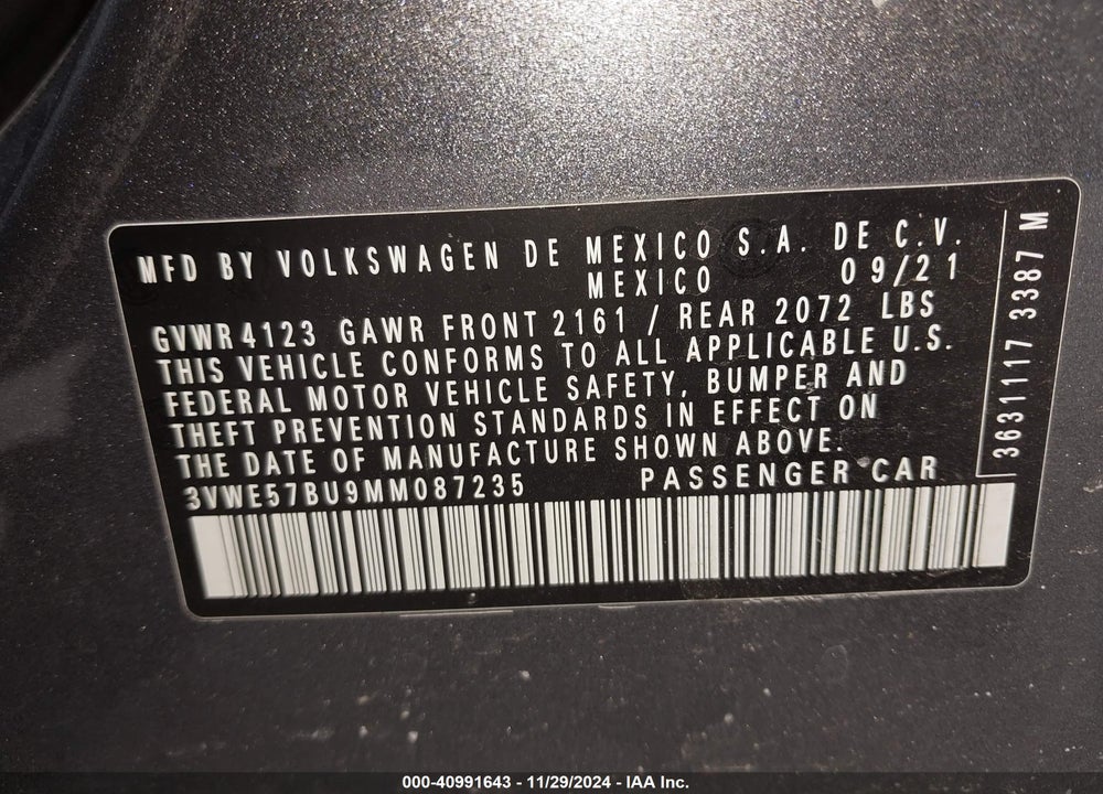 2021 VOLKSWAGEN JETTA 1.4T SEL VIN: 3VWE57BU9MM087235