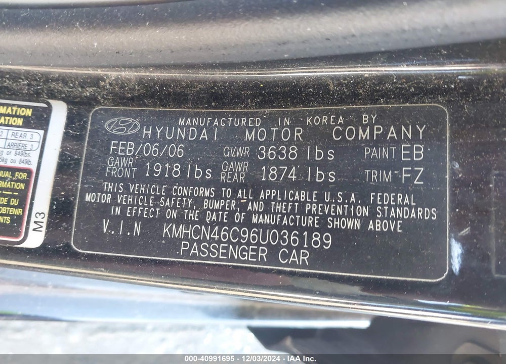 2006 HYUNDAI ACCENT VIN: KMHCN46C96U036189