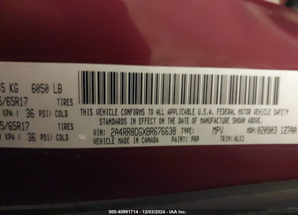 2011 CHRYSLER TOWN & COUNTRY TOURING-L VIN: 2A4RR8DGXBR676638