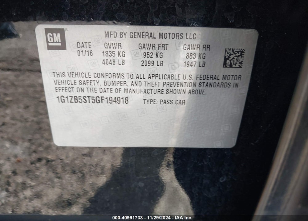 2016 CHEVROLET MALIBU LS VIN: 1G1ZB5ST5GF194918