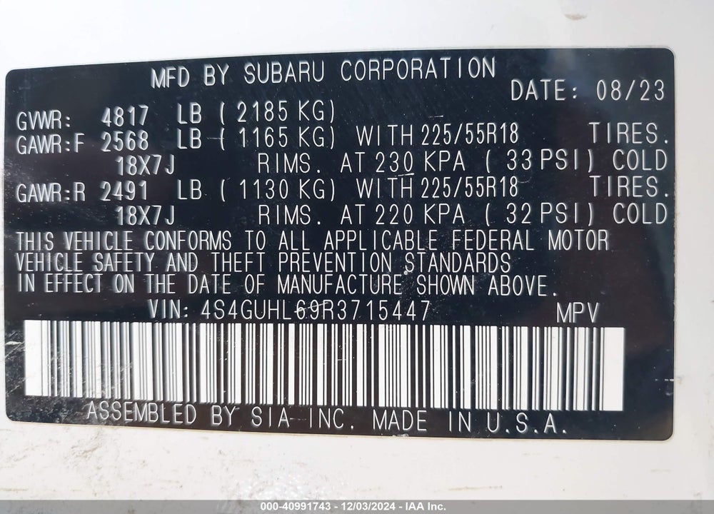 2024 SUBARU CROSSTREK LIMITED VIN: 4S4GUHL69R3715447