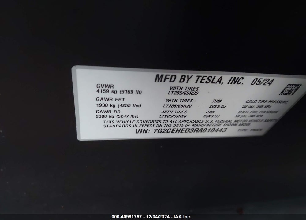 2024 TESLA CYBERTRUCK ALL-WHEEL DRIVE VIN: 7G2CEHED3RA010443