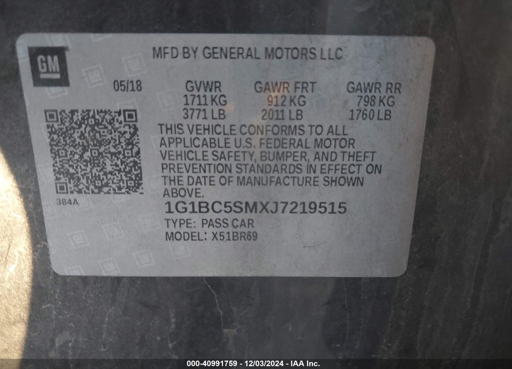 2018 CHEVROLET CRUZE VIN: 1G1BC5SMXJ7219515