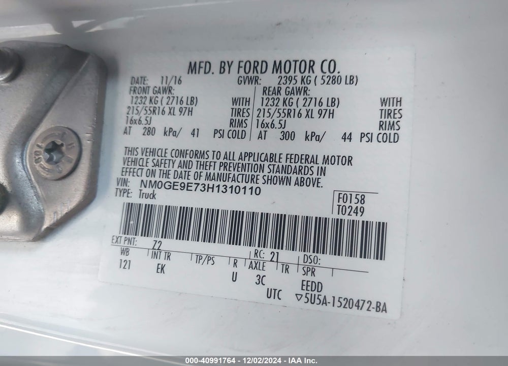2017 FORD TRANSIT CONNECT XL VIN: NM0GE9E73H1310110