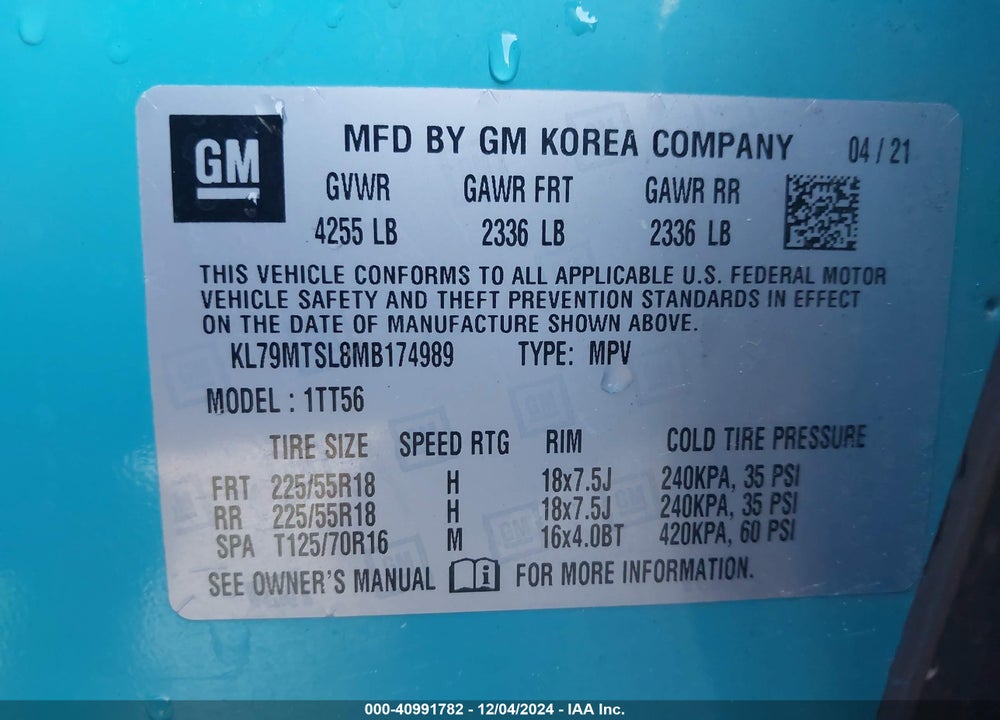2021 CHEVROLET TRAILBLAZER FWD RS VIN: KL79MTSL8MB174989