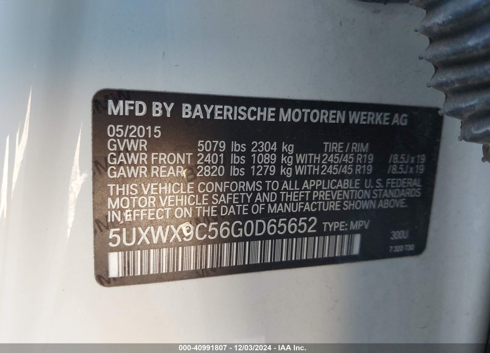 2016 BMW X3 XDRIVE28I VIN: 5UXWX9C56G0D65652
