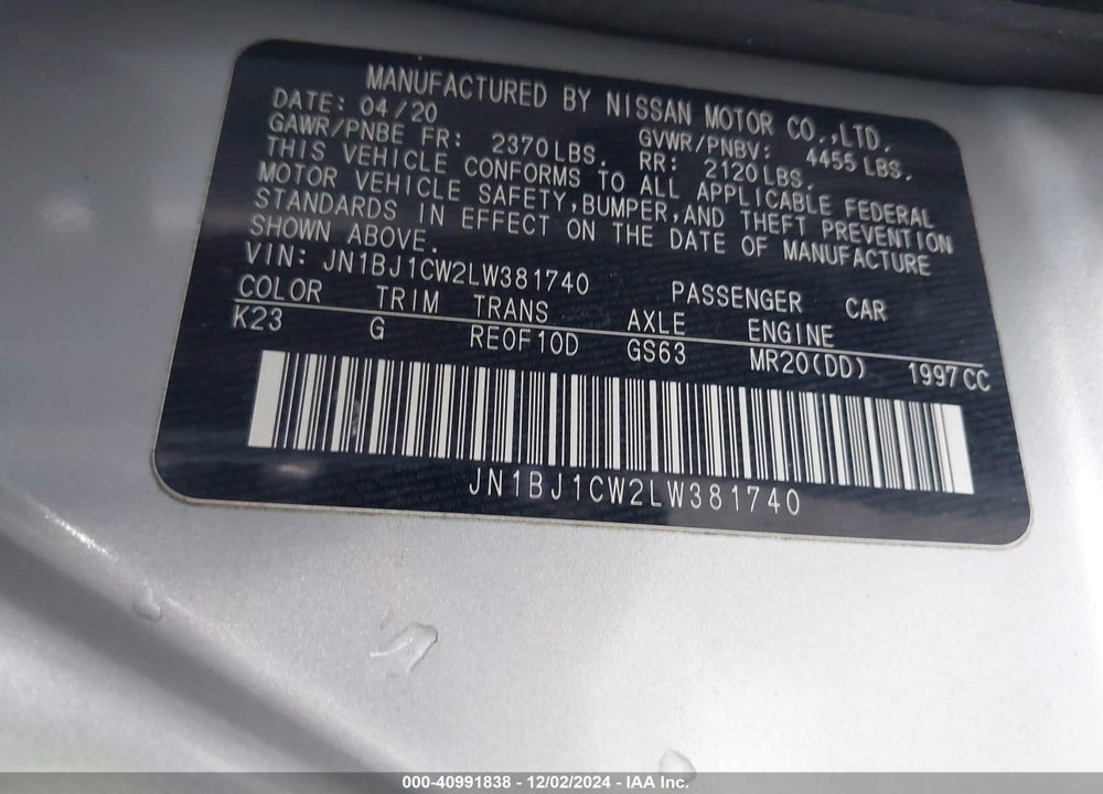 2020 NISSAN ROGUE SPORT SV AWD XTRONIC CVT VIN: JN1BJ1CW2LW381740