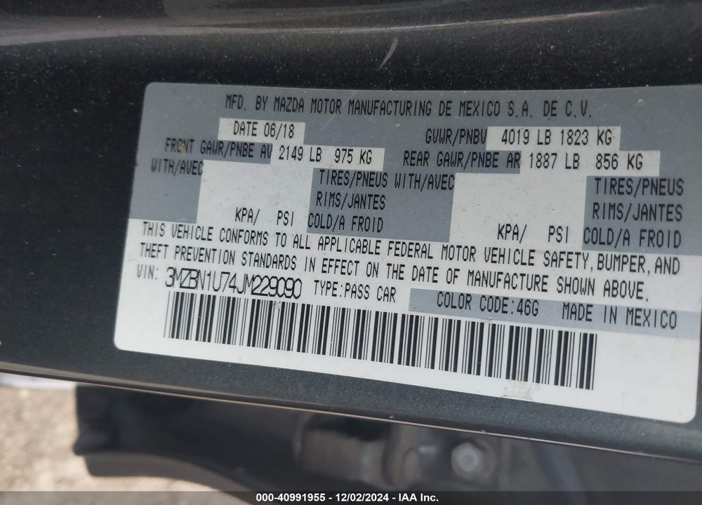 2018 MAZDA 3 SPORT VIN: 3MZBN1U74JM229090
