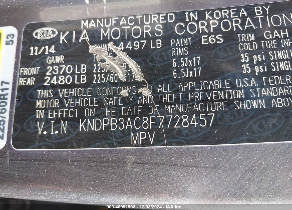 2015 KIA SPORTAGE LX VIN: KNDPB3AC8F7728457