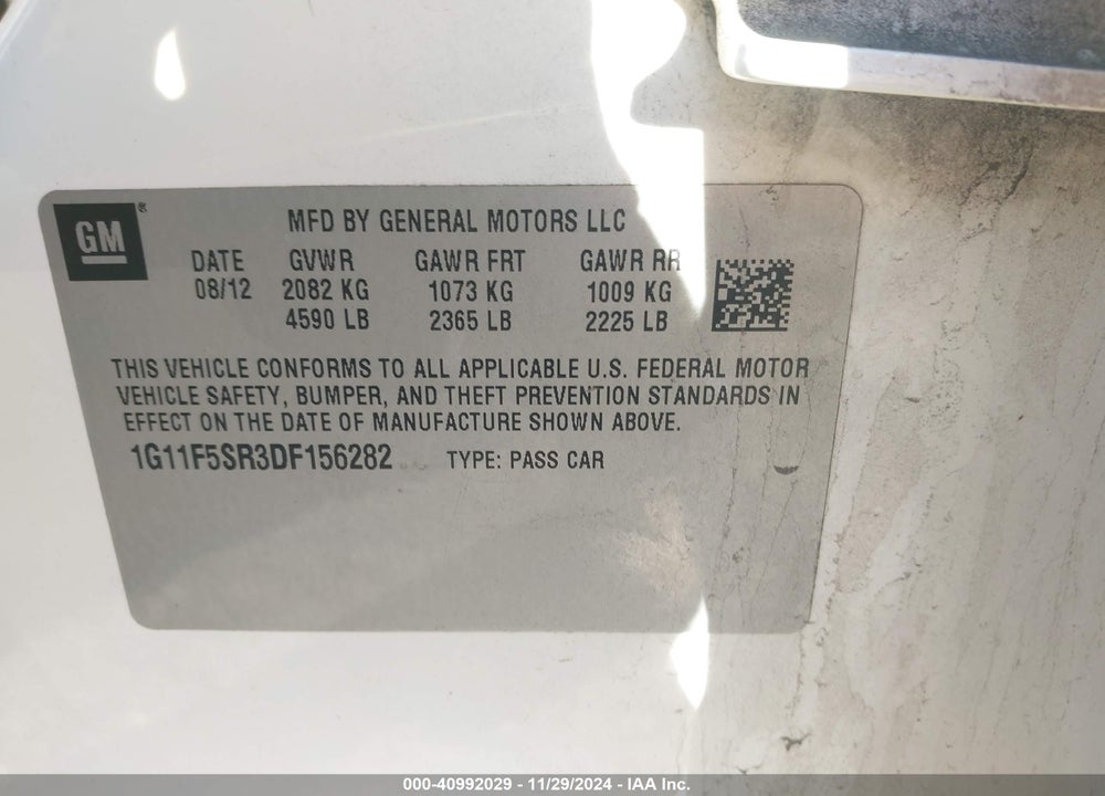 2013 CHEVROLET MALIBU ECO PREMIUM AUDIO VIN: 1G11F5SR3DF156282