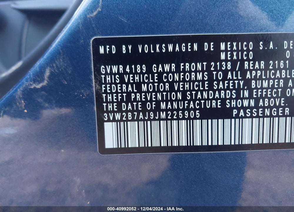 2018 VOLKSWAGEN JETTA VIN: 3VW2B7AJ9JM225905