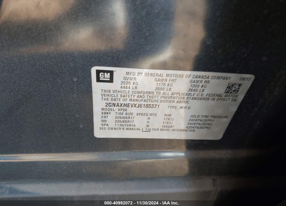 2018 CHEVROLET EQUINOX LS VIN: 2GNAXHEVXJ6185371