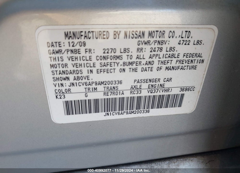 2010 INFINITI G37 JOURNEY VIN: JN1CV6AP9AM200336