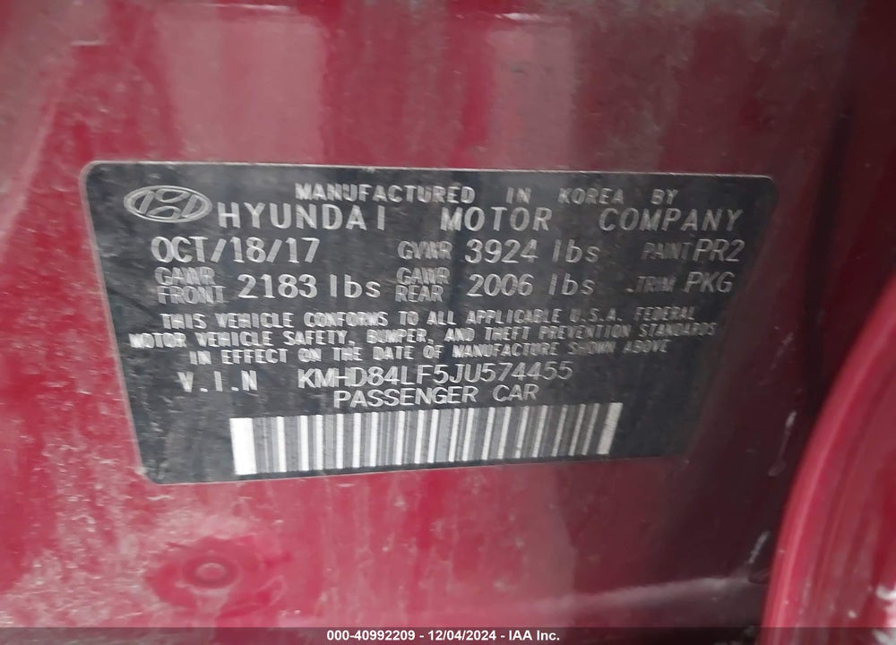 2018 HYUNDAI ELANTRA SEL VIN: KMHD84LF5JU574455