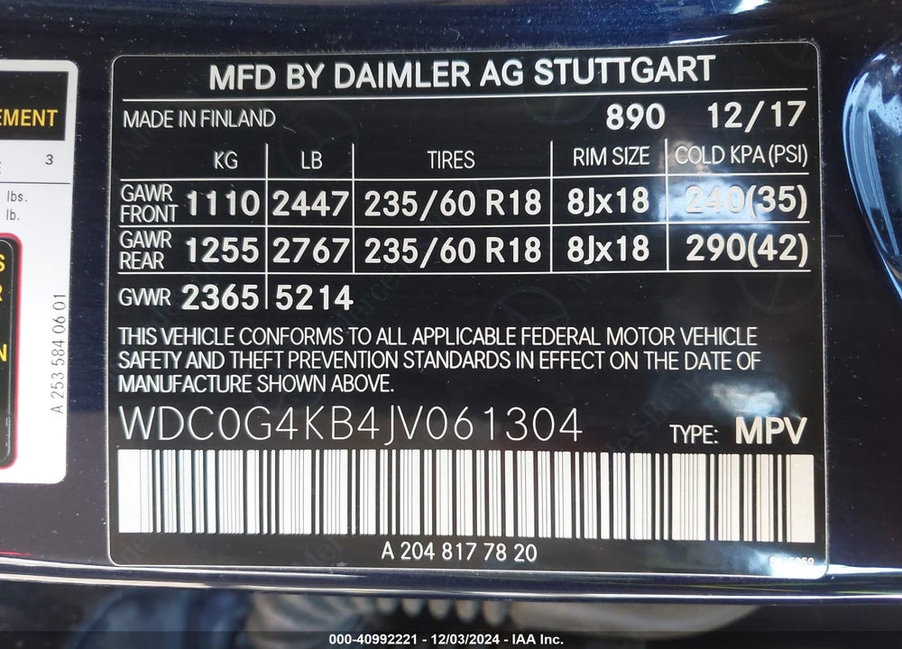 2018 MERCEDES-BENZ GLC 300 4MATIC VIN: WDC0G4KB4JV061304