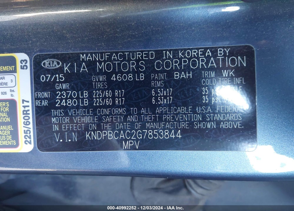 2016 KIA SPORTAGE LX VIN: KNDPBCAC2G7853844