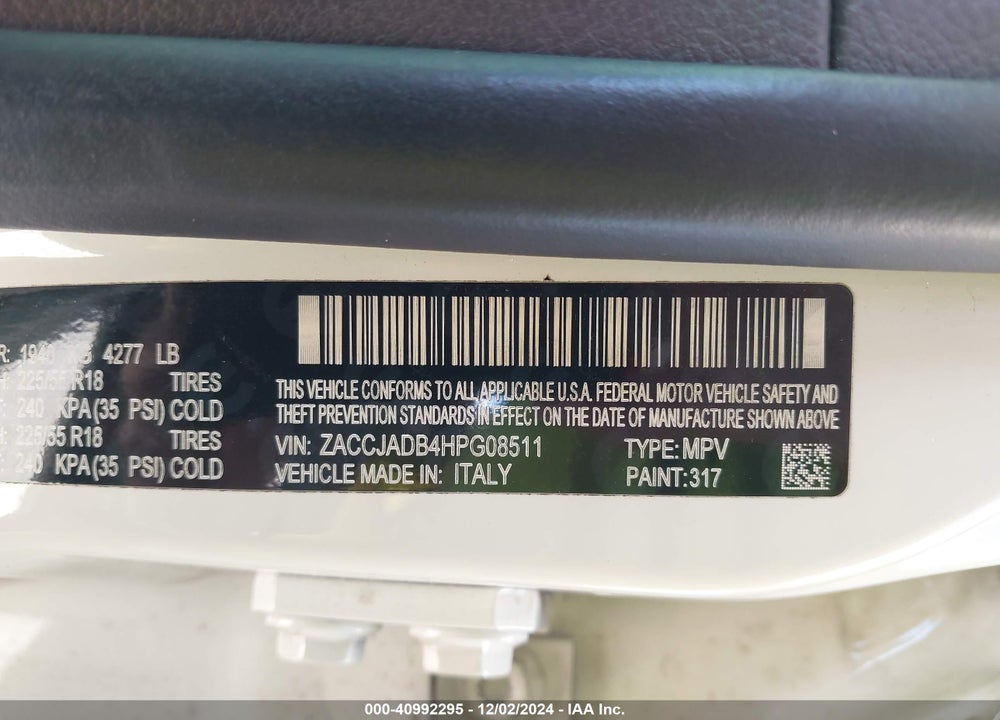 2017 JEEP RENEGADE VIN: ZACCJADB4HPG08511
