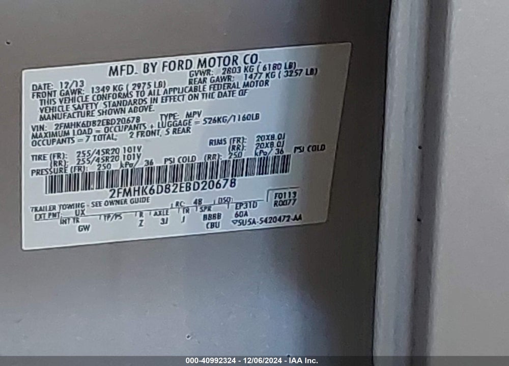 2014 FORD FLEX LIMITED VIN: 2FMHK6D82EBD20678