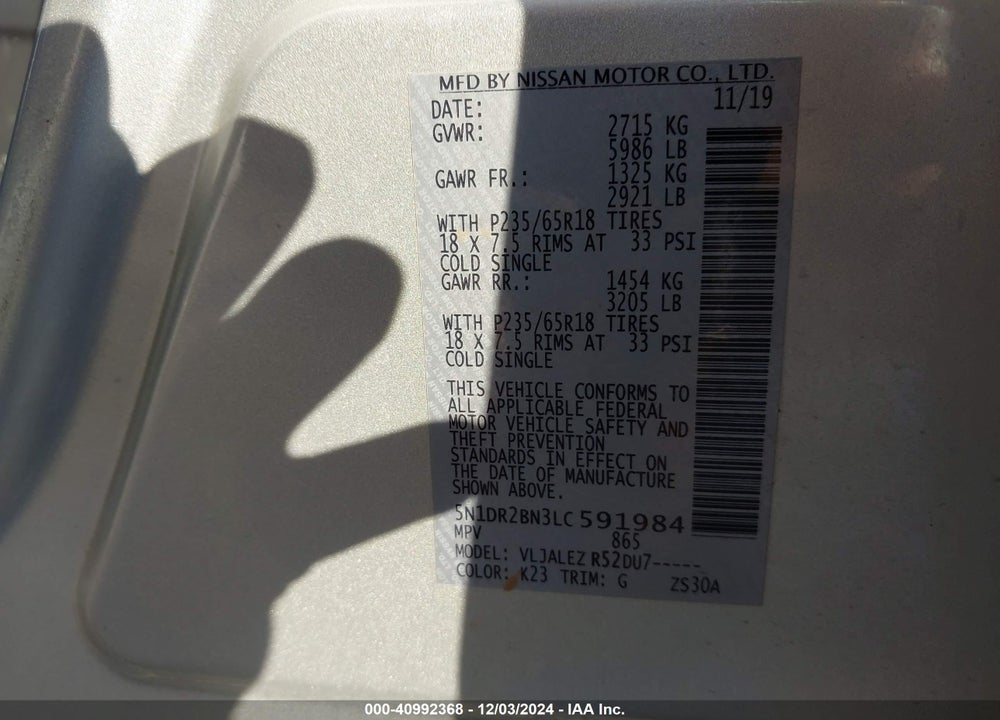 2020 NISSAN PATHFINDER VIN: 5N1DR2BN3LC591984