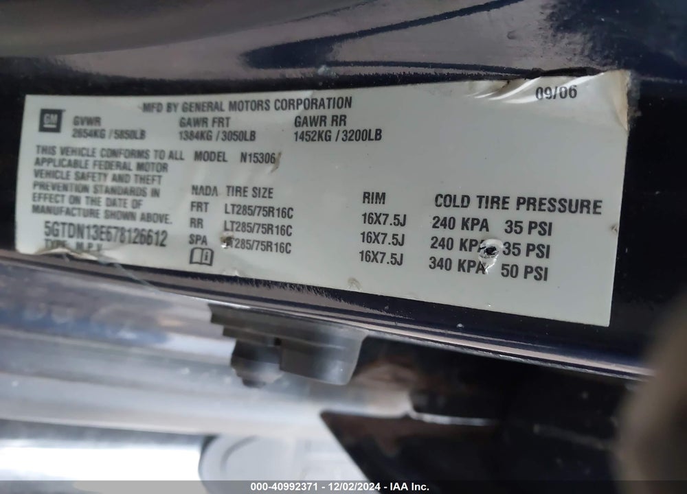 2007 HUMMER H3 SUV VIN: 5GTDN13E678126612