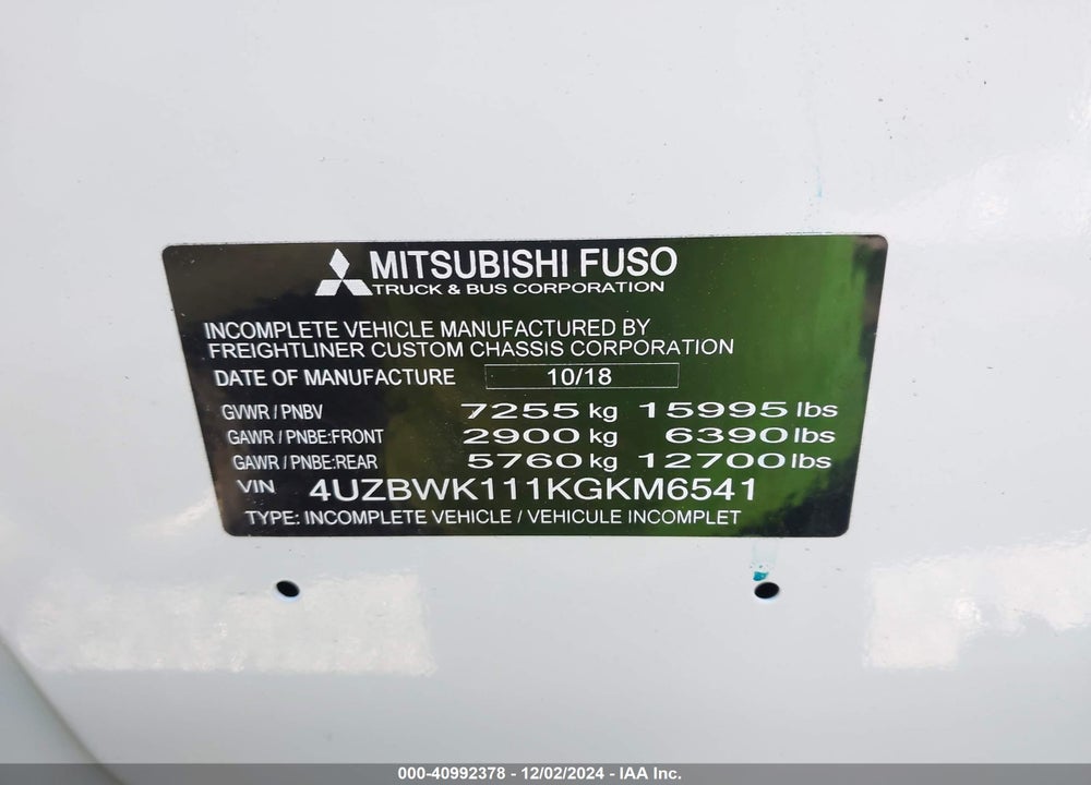 2019 MITSUBISHI FEC7TW VIN: 4UZBWK111KGKM6541