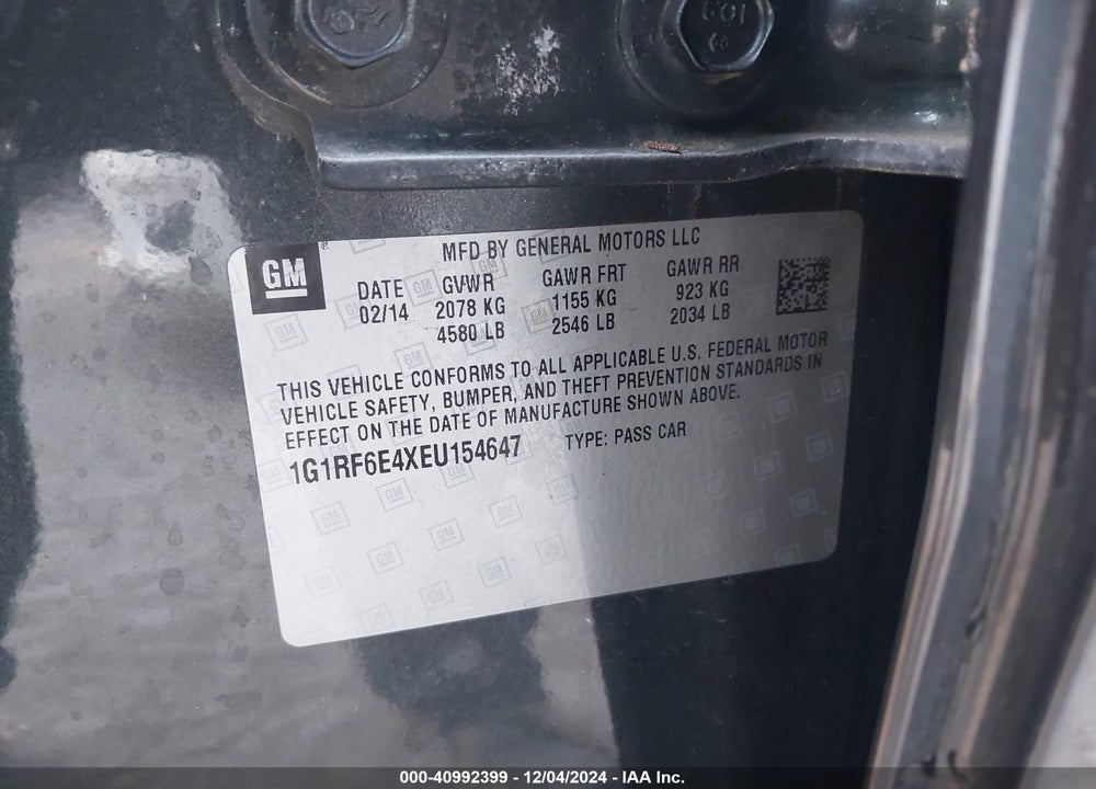 2014 CHEVROLET VOLT VIN: 1G1RF6E4XEU154647