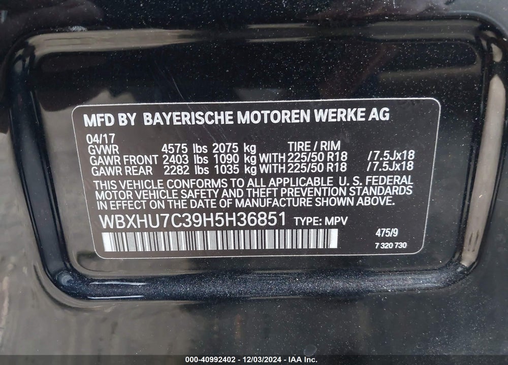 2017 BMW X1 SDRIVE28I VIN: WBXHU7C39H5H36851