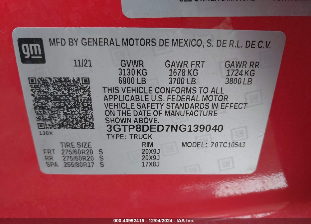 2022 GMC SIERRA 1500 LIMITED 2WD SHORT BOX SLT VIN: 3GTP8DED7NG139040