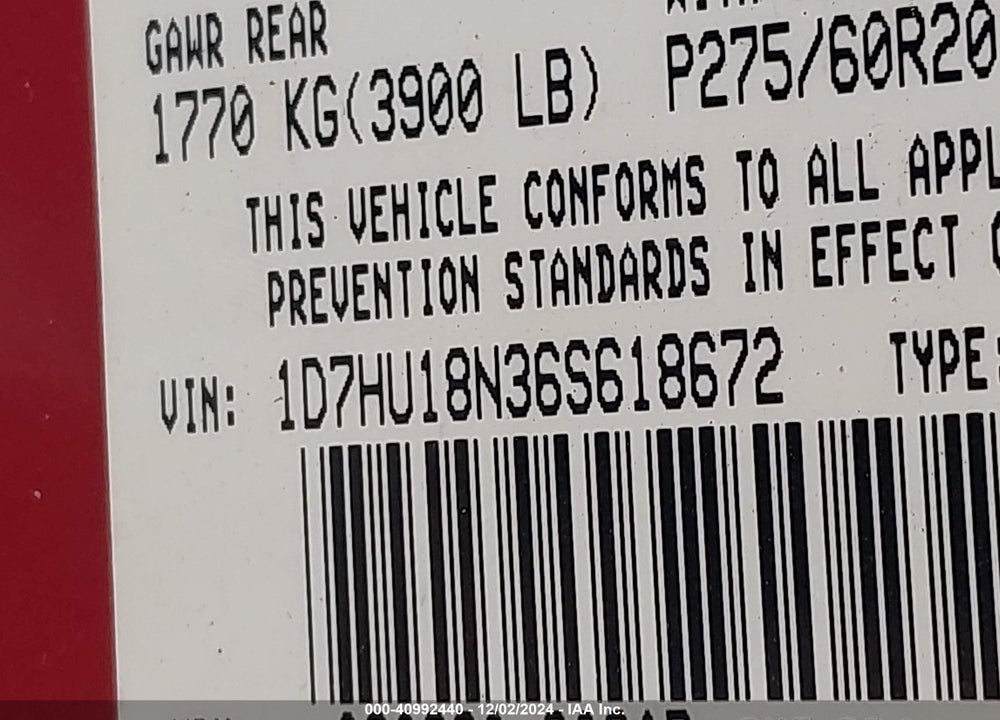 2006 DODGE RAM 1500 SLT/TRX4 OFF ROAD/SPORT VIN: 1D7HU18N36S618672