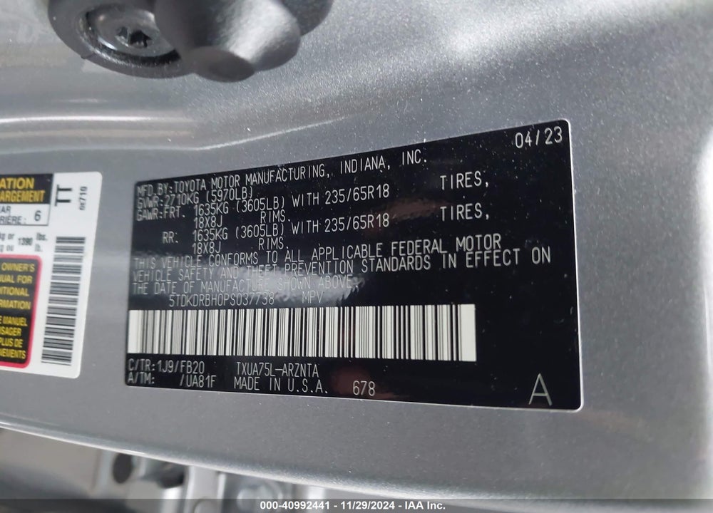 2023 TOYOTA HIGHLANDER LE VIN: 5TDKDRBH0PS037738