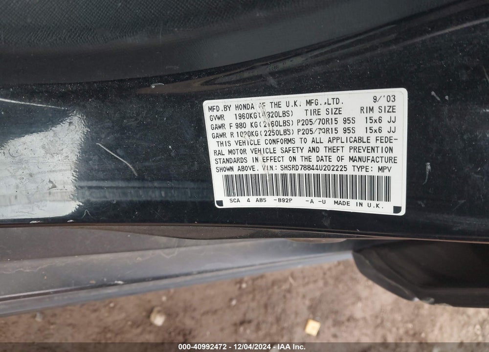 2004 HONDA CR-V EX VIN: SHSRD78844U202225