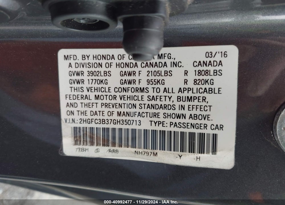 2016 HONDA CIVIC EX-T VIN: 2HGFC3B37GH350713
