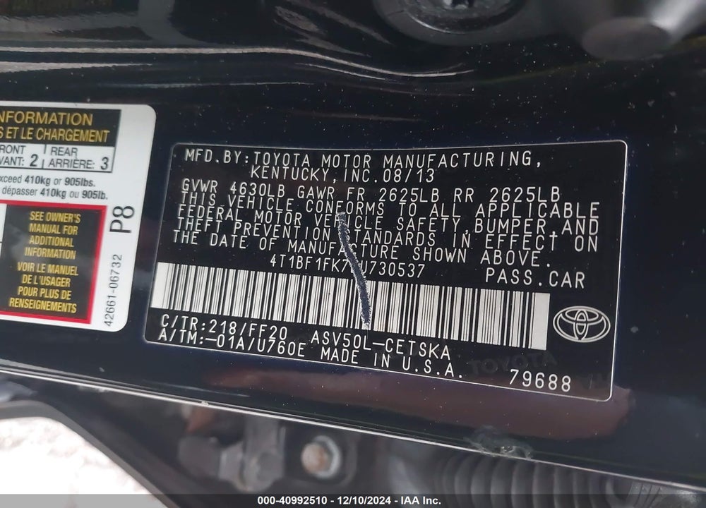 2014 TOYOTA CAMRY SE SPORT VIN: 4T1BF1FK7EU730537