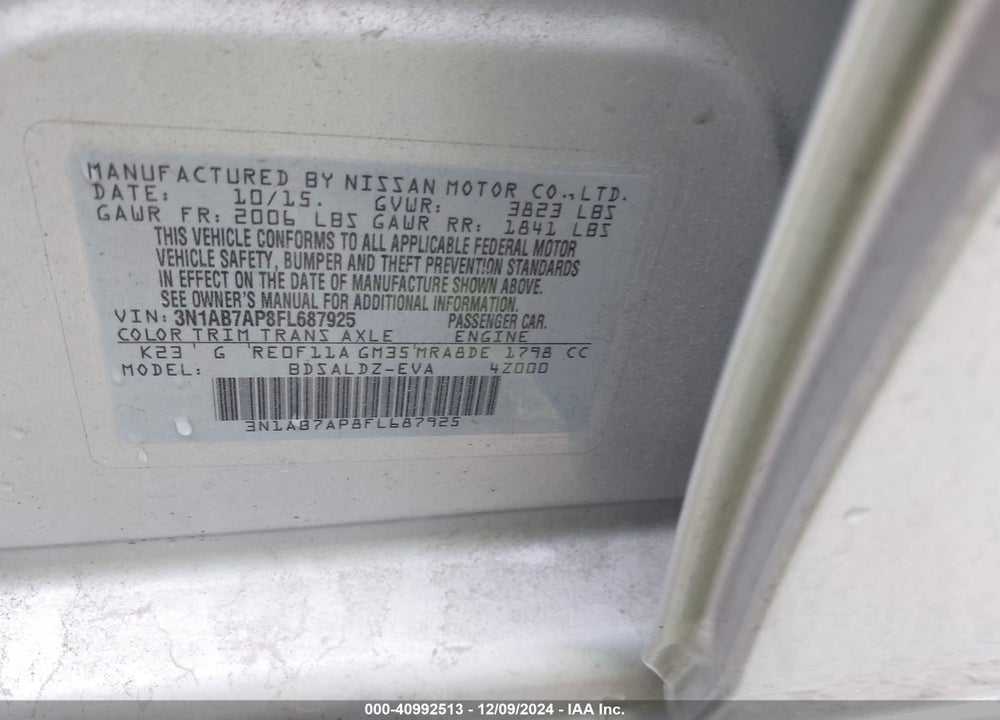 2015 NISSAN SENTRA SV VIN: 3N1AB7AP8FL687925