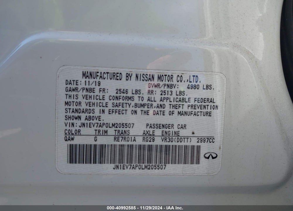 2020 INFINITI Q50 LUXE VIN: JN1EV7AP0LM205507
