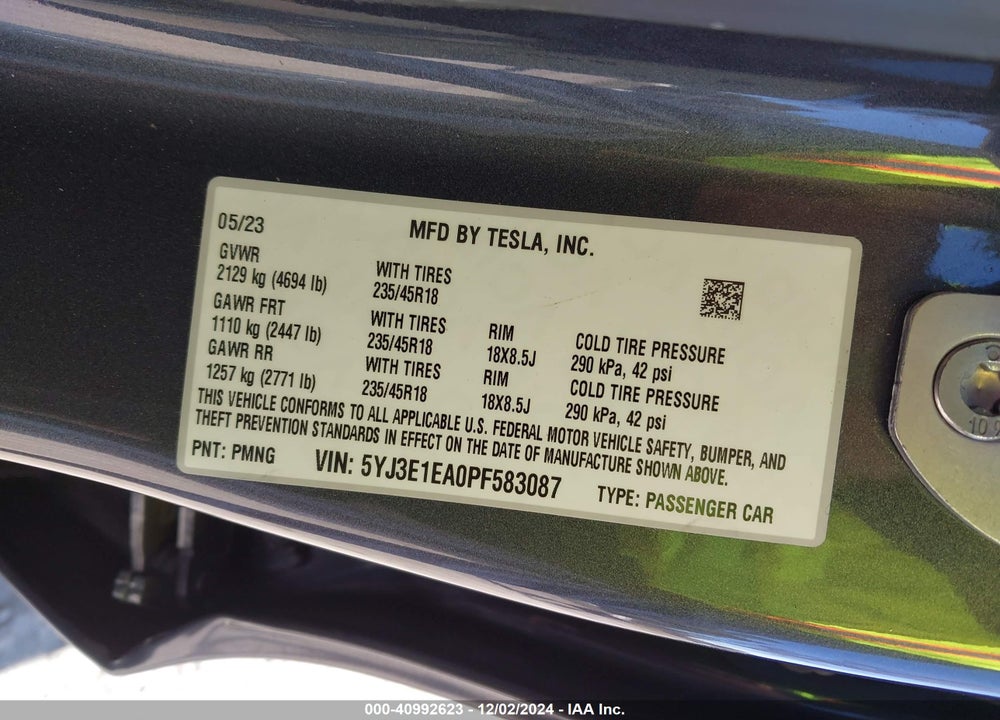 2023 TESLA MODEL 3 VIN: 5YJ3E1EA0PF583087