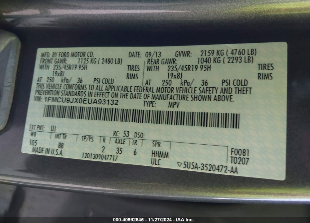 2014 FORD ESCAPE TITANIUM VIN: 1FMCU9JX0EUA93132
