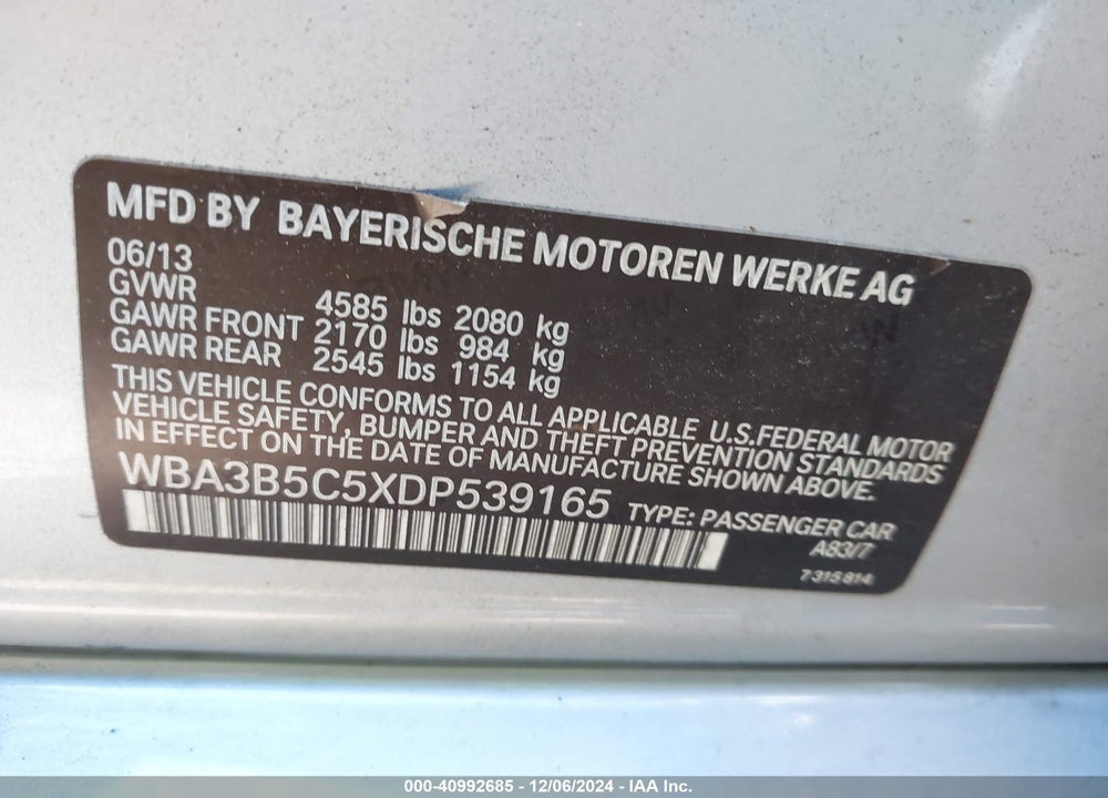2013 BMW 328I XDRIVE VIN: WBA3B5C5XDP539165