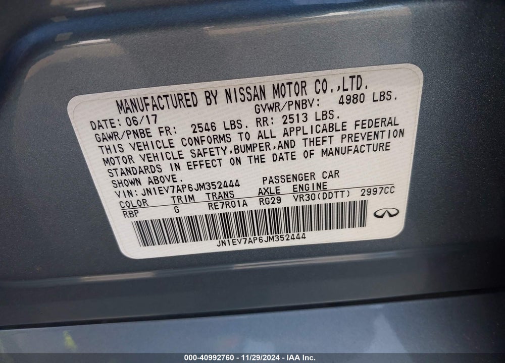 2018 INFINITI Q50 3.0T LUXE VIN: JN1EV7AP6JM352444
