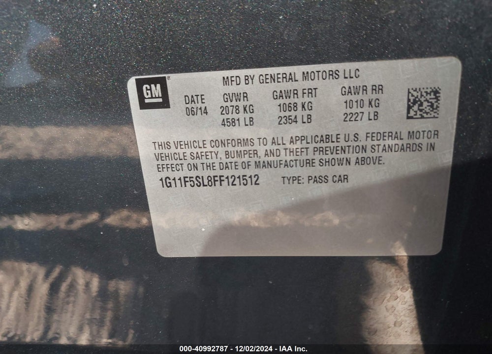 2015 CHEVROLET MALIBU 1LZ VIN: 1G11F5SL8FF121512