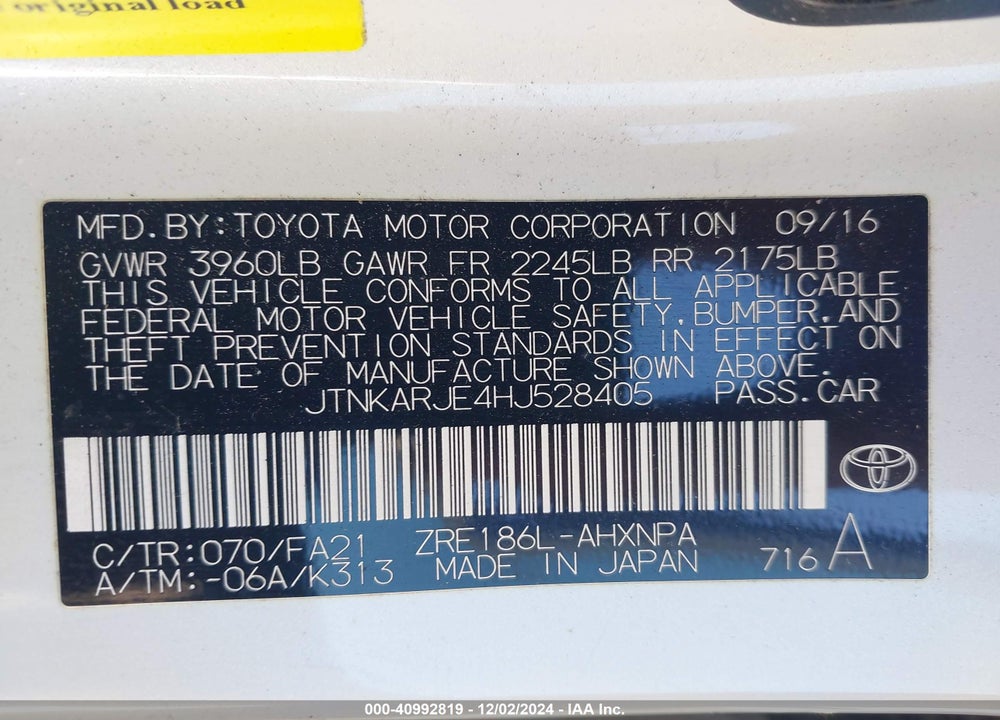 2017 TOYOTA COROLLA IM VIN: JTNKARJE4HJ528405
