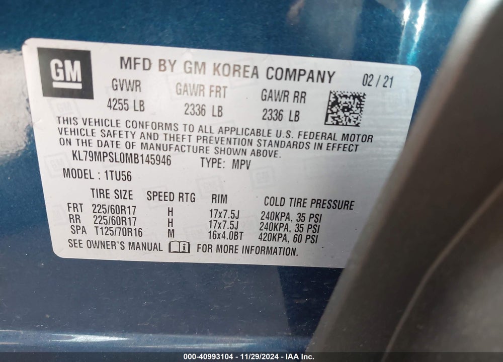 2021 CHEVROLET TRAILBLAZER FWD LT VIN: KL79MPSL0MB145946