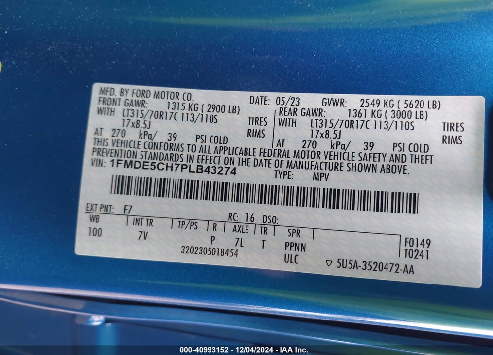 2023 FORD BRONCO OUTER BANKS VIN: 1FMDE5CH7PLB43274