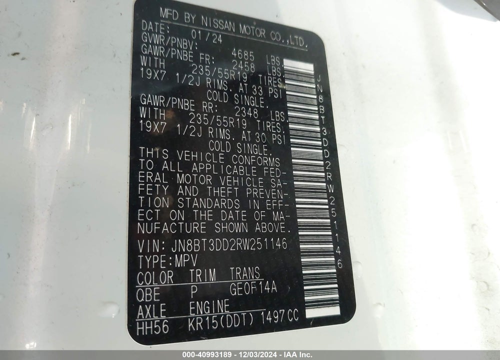 2024 NISSAN ROGUE PLATINUM INTELLIGENT AWD VIN: JN8BT3DD2RW251146