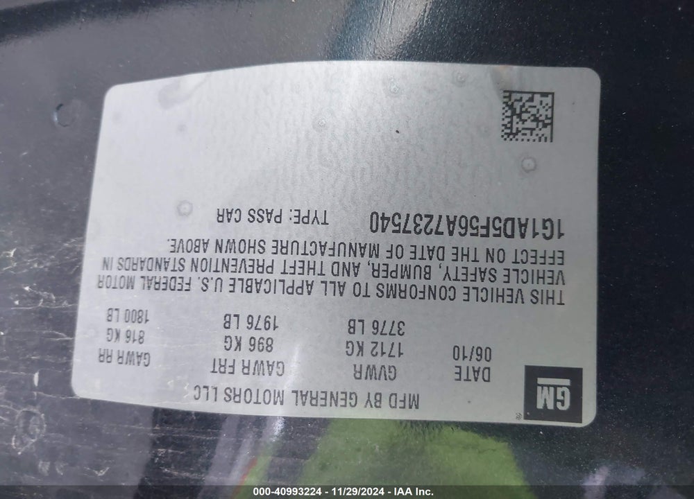 2010 CHEVROLET COBALT LT VIN: 1G1AD5F56A7237540