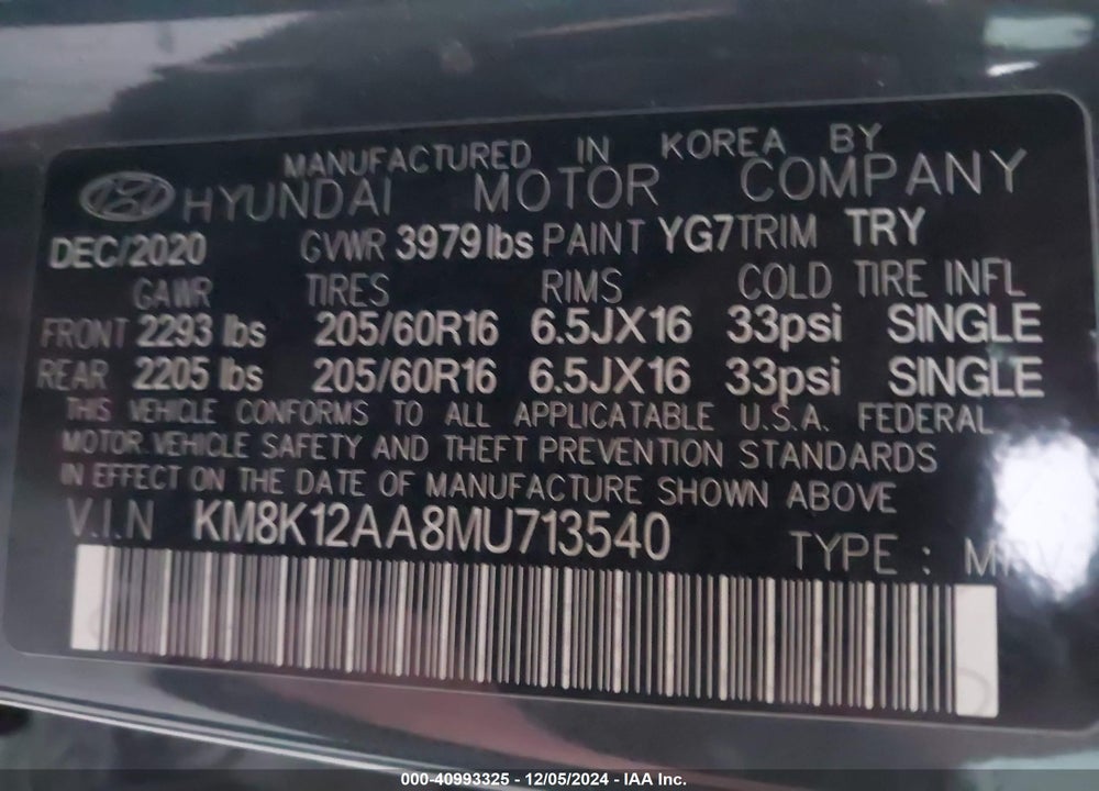 2021 HYUNDAI KONA SE VIN: KM8K12AA8MU713540