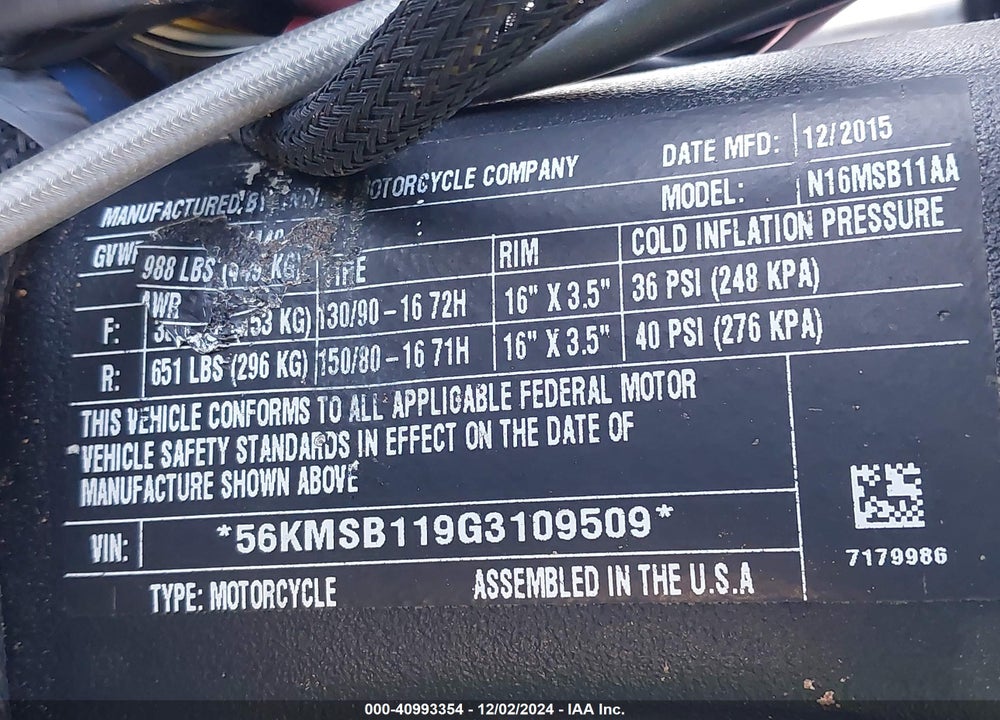 2016 INDIAN MOTORCYCLE CO. SCOUT SIXTY VIN: 56KMSB119G3109509