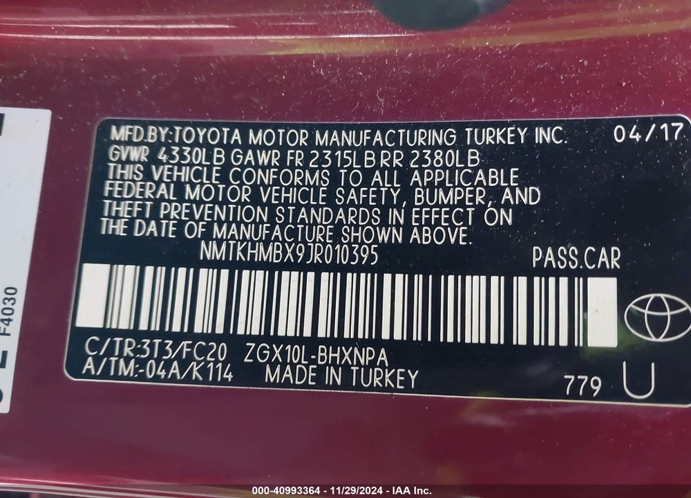 2018 TOYOTA C-HR XLE VIN: NMTKHMBX9JR010395