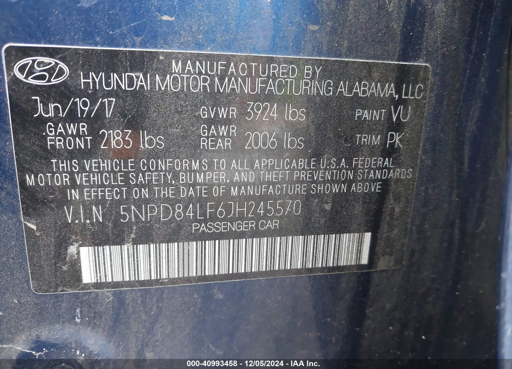 2018 HYUNDAI ELANTRA VIN: 5NPD84LF6JH245570